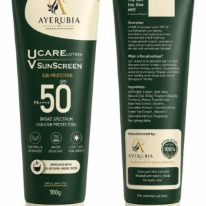 Ayerubia UCARE Sunscreen Lotion SPF 50 PA++++ – 100g | Broad Spectrum UVA/UVB Protection